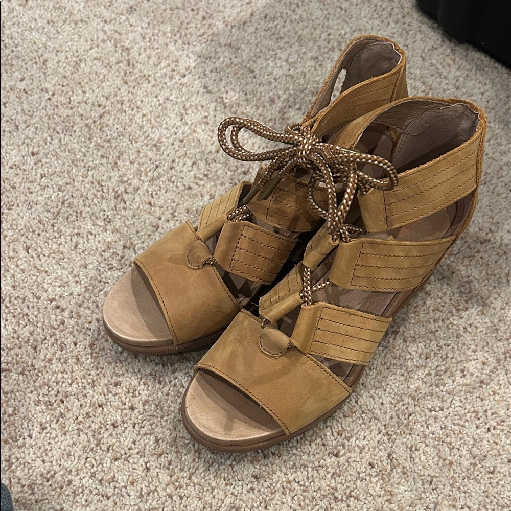 Sorel Tan Lace-Up Wedge